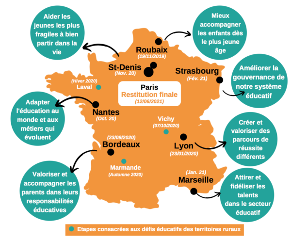 Les Etats Généraux de l’Education continuent mais s’adaptent aux consignes sanitaires. 1 Carte France EGE e1593009580371