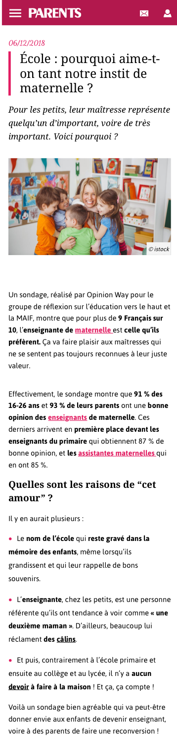 Parents – École : pourquoi aime-t-on tant notre instit de maternelle ? 1 article PARENTS 6 decembre 2018 1